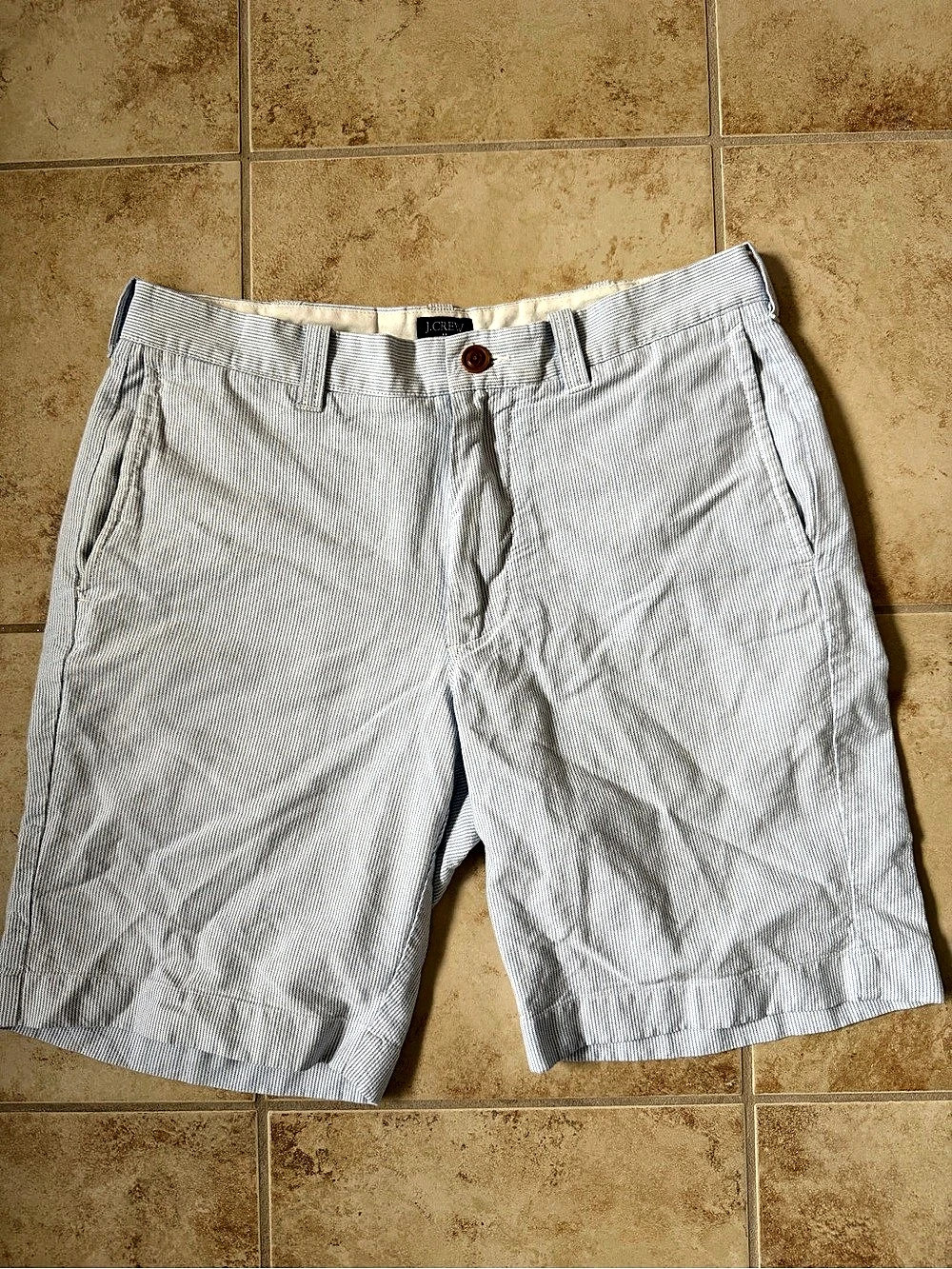J.Crew Gramercy Striped Cotton Shorts in Blue & White Waist 31